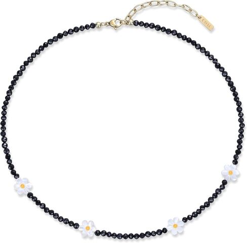 COAI Crystal Beaded Black Tourmaline Necklace for Women, Dainty Shell Daisy Necklace for Women in Kuwait