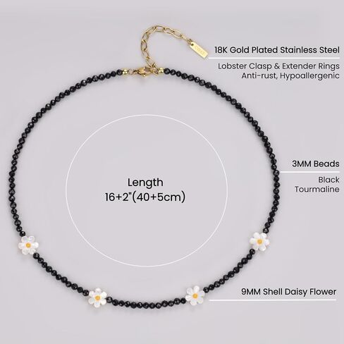 COAI Crystal Beaded Black Tourmaline Necklace for Women, Dainty Shell Daisy Necklace for Women in Kuwait