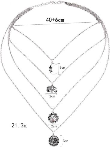 Doubnine Long Multilayer Statement Necklace 4 Layer Hippie Boho Circle Drops Multistrand Bohemian Necklace Layered for Women in Kuwait