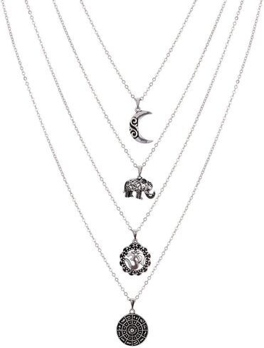 Doubnine Long Multilayer Statement Necklace 4 Layer Hippie Boho Circle Drops Multistrand Bohemian Necklace Layered for Women in Kuwait