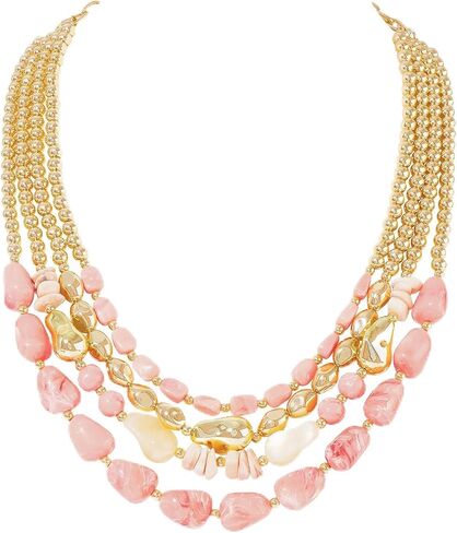 Chunky Boho Beaded Layered Necklace for Women Collar Choker Necklace Vintage Multi-Strand Statement Jewelry Gift for Her in Saudi Arabia