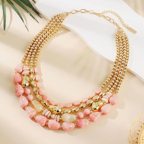 Chunky Boho Beaded Layered Necklace for Women Collar Choker Necklace Vintage Multi-Strand Statement Jewelry Gift for Her in Saudi Arabia