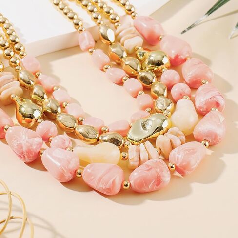 Chunky Boho Beaded Layered Necklace for Women Collar Choker Necklace Vintage Multi-Strand Statement Jewelry Gift for Her in Saudi Arabia