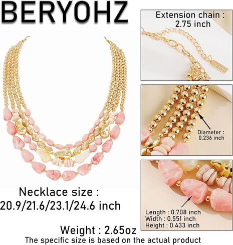 Chunky Boho Beaded Layered Necklace for Women Collar Choker Necklace Vintage Multi-Strand Statement Jewelry Gift for Her in Saudi Arabia