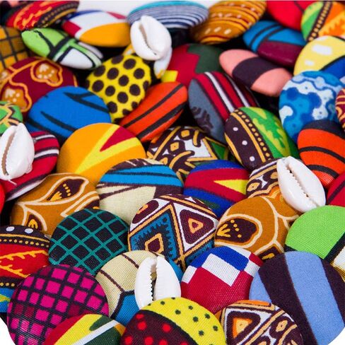 BAZINRICHE African Fabric Necklaces for Women Button Necklace Ankara Covered Disc Bib Necklace Jewelry in Kuwait