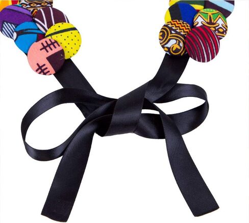 BAZINRICHE African Fabric Necklaces for Women Button Necklace Ankara Covered Disc Bib Necklace Jewelry in Kuwait