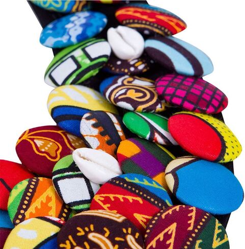 BAZINRICHE African Fabric Necklaces for Women Button Necklace Ankara Covered Disc Bib Necklace Jewelry in Kuwait