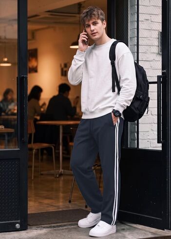 Safort Men's 30"/32"/34" Track Pants Wide Leg Sweatpants Zipper Pockets Loose Sweatpants Athletic Workout in Kuwait