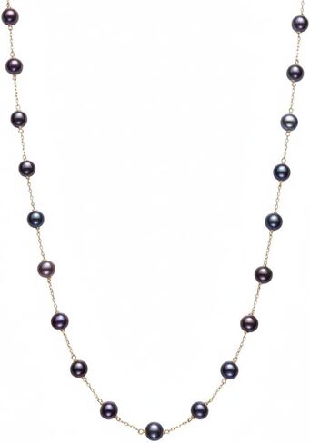 Belacqua AAA Quality Cultured Freshwater Real Pearl Necklace in 14K Yellow Gold, 6.0mm-7.0mm White,Pink or Black Pearls, 18 Inches Dainty Cable Chain, Jewelry for Women, Gift Box Included in Kuwait