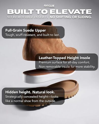 6FT CLUB Montaro Dune Height Increase Chukka Boots for Men – 2.8 Inch (7cm) Elevator Lace-Up Boots, Premium Suede Upper, Hidden Heel Lift, Casual Smart Dress Boots in Saudi Arabia