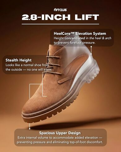 6FT CLUB Montaro Dune Height Increase Chukka Boots for Men – 2.8 Inch (7cm) Elevator Lace-Up Boots, Premium Suede Upper, Hidden Heel Lift, Casual Smart Dress Boots in Saudi Arabia