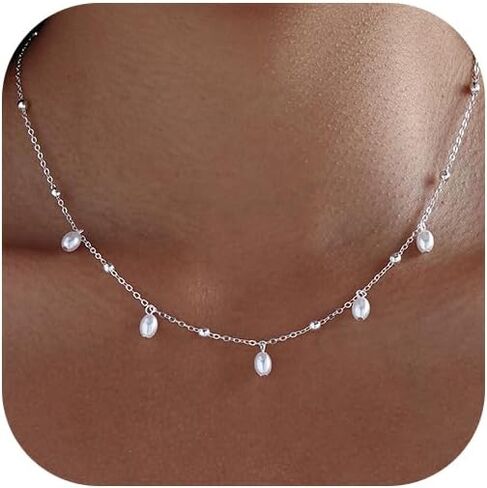 Pearl Necklaces for Women Trendy 14k Gold Plated Cubic Zirconia Pearl Pendant Necklace Valentines Day Wedding Birthday Mother's Day Gifts Dainty Gold Necklace for Women in Kuwait