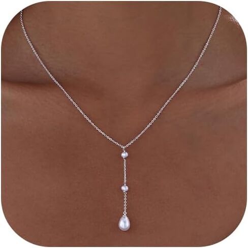 Pearl Necklaces for Women Trendy 14k Gold Plated Cubic Zirconia Pearl Pendant Necklace Valentines Day Wedding Birthday Mother's Day Gifts Dainty Gold Necklace for Women in Kuwait