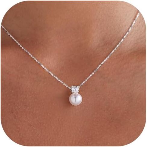 Pearl Necklaces for Women Trendy 14k Gold Plated Cubic Zirconia Pearl Pendant Necklace Valentines Day Wedding Birthday Mother's Day Gifts Dainty Gold Necklace for Women in Kuwait