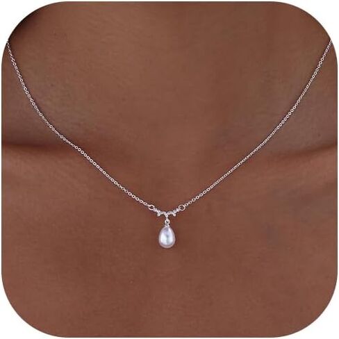 Pearl Necklaces for Women Trendy 14k Gold Plated Cubic Zirconia Pearl Pendant Necklace Valentines Day Wedding Birthday Mother's Day Gifts Dainty Gold Necklace for Women in Kuwait