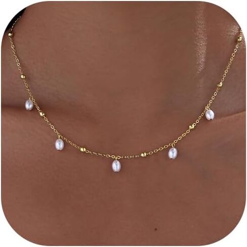 Pearl Necklaces for Women Trendy 14k Gold Plated Cubic Zirconia Pearl Pendant Necklace Valentines Day Wedding Birthday Mother's Day Gifts Dainty Gold Necklace for Women in Kuwait