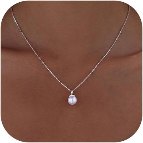 Pearl Necklaces for Women Trendy 14k Gold Plated Cubic Zirconia Pearl Pendant Necklace Valentines Day Wedding Birthday Mother's Day Gifts Dainty Gold Necklace for Women in Kuwait