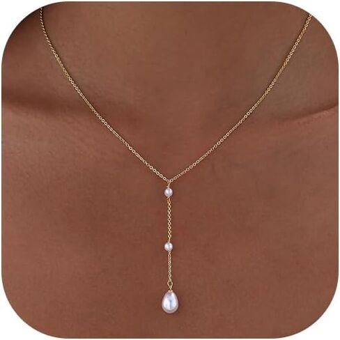 Pearl Necklaces for Women Trendy 14k Gold Plated Cubic Zirconia Pearl Pendant Necklace Valentines Day Wedding Birthday Mother's Day Gifts Dainty Gold Necklace for Women in Kuwait