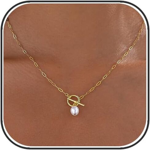 Pearl Necklaces for Women Trendy 14k Gold Plated Cubic Zirconia Pearl Pendant Necklace Valentines Day Wedding Birthday Mother's Day Gifts Dainty Gold Necklace for Women in Kuwait