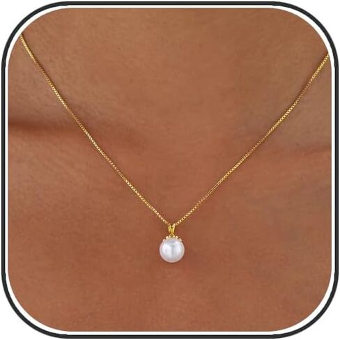 Pearl Necklaces for Women Trendy 14k Gold Plated Cubic Zirconia Pearl Pendant Necklace Valentines Day Wedding Birthday Mother's Day Gifts Dainty Gold Necklace for Women in Kuwait