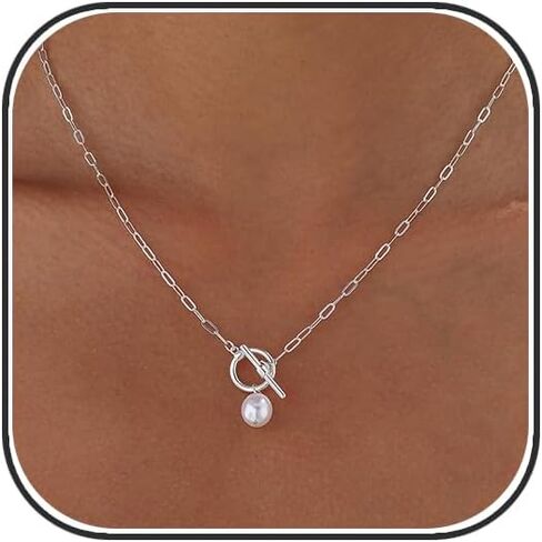 Pearl Necklaces for Women Trendy 14k Gold Plated Cubic Zirconia Pearl Pendant Necklace Valentines Day Wedding Birthday Mother's Day Gifts Dainty Gold Necklace for Women in Kuwait