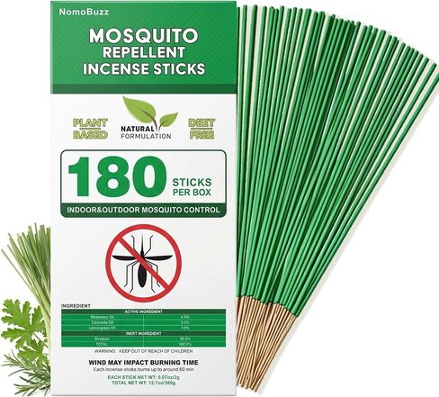 NomoBuzz Mosquito Repellent Incense Sticks Outdoor, 180 Citronella Mosquito Sticks for Patio Yard Camping, DEET-Free Mosquito Incense Sticks with Lemongrass Oil in Kuwait