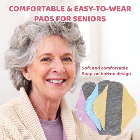 9PCS Reusable Incontinence Pads for Women, Washable Incontinence Pads in Pink Yellow Blue, Soft Organic Cotton Material for Daily Comfort and Protection, Convenient Reusable Pads for Personal Care in Saudi Arabia