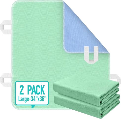 Reusable Positioning Bed Pads for Elderly Adults with 4 Handles 2 Pack 34"x36" -Absorbent Draw Sheet with Handles,Washable Waterproof Incontinence Under Pads for Transferring Moving,Pulling in Saudi Arabia