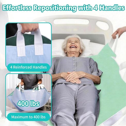 Reusable Positioning Bed Pads for Elderly Adults with 4 Handles 2 Pack 34"x36" -Absorbent Draw Sheet with Handles,Washable Waterproof Incontinence Under Pads for Transferring Moving,Pulling in Kuwait