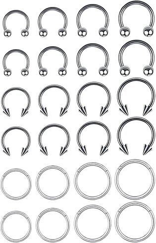 24PCS Horseshoe Nose Ring and Septum Rings Set,Septum Jewelry,Smiley Piercing Jewelry,Silver Helix Hoop Earring Eyebrow Tragus Lip Piercing Ring Balls and Spikes 6/8/10/12mm in Saudi Arabia