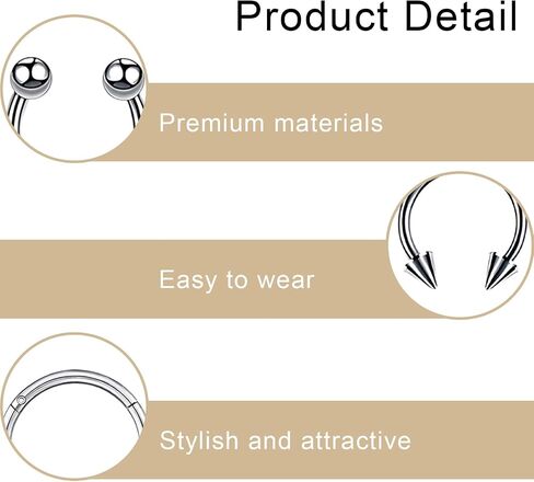 24PCS Horseshoe Nose Ring and Septum Rings Set,Septum Jewelry,Smiley Piercing Jewelry,Silver Helix Hoop Earring Eyebrow Tragus Lip Piercing Ring Balls and Spikes 6/8/10/12mm in Saudi Arabia