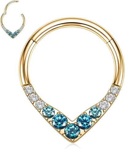PEAKLINK Teadrdrop Septum Piercing Jewelry 16G Septum Nose Hoop Ring Opal CZ Daith Earring Surgical Steel Tragus Rook Helix Cartilage Conch Hoop Earring 8mm 10mm in Kuwait