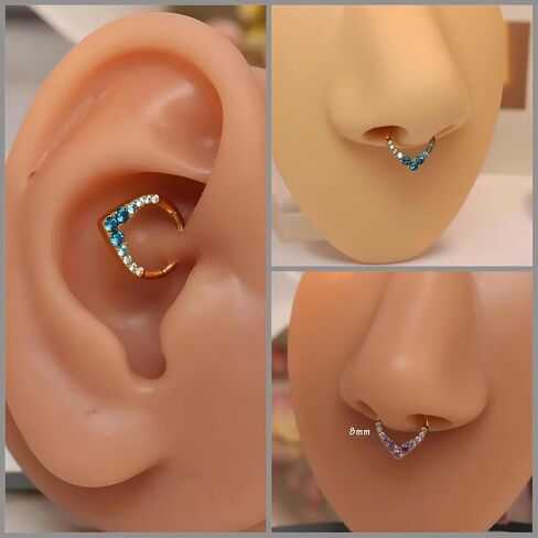 PEAKLINK Teadrdrop Septum Piercing Jewelry 16G Septum Nose Hoop Ring Opal CZ Daith Earring Surgical Steel Tragus Rook Helix Cartilage Conch Hoop Earring 8mm 10mm in Kuwait