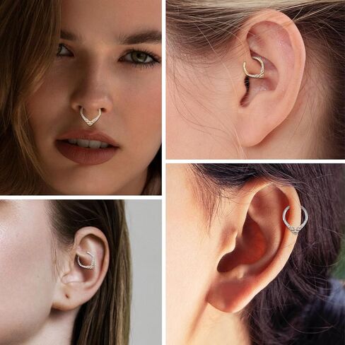 PEAKLINK Teadrdrop Septum Piercing Jewelry 16G Septum Nose Hoop Ring Opal CZ Daith Earring Surgical Steel Tragus Rook Helix Cartilage Conch Hoop Earring 8mm 10mm in Kuwait