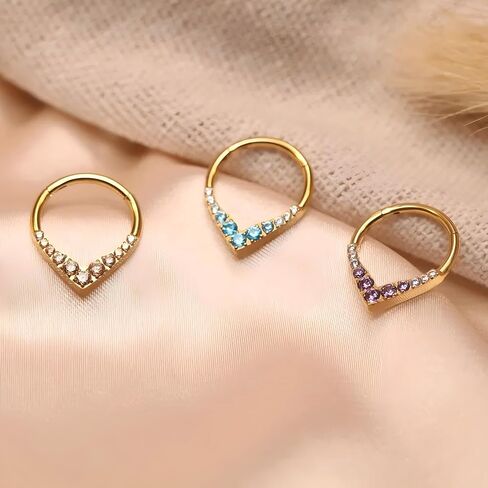 PEAKLINK Teadrdrop Septum Piercing Jewelry 16G Septum Nose Hoop Ring Opal CZ Daith Earring Surgical Steel Tragus Rook Helix Cartilage Conch Hoop Earring 8mm 10mm in Kuwait