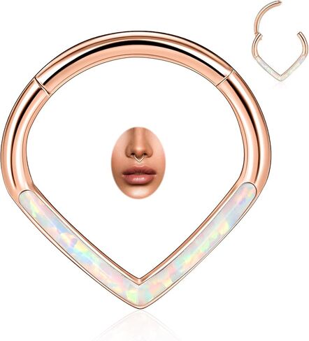 PEAKLINK Teadrdrop Septum Piercing Jewelry 16G Septum Nose Hoop Ring Opal CZ Daith Earring Surgical Steel Tragus Rook Helix Cartilage Conch Hoop Earring 8mm 10mm in Kuwait