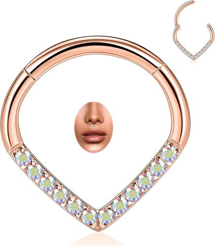 PEAKLINK Teadrdrop Septum Piercing Jewelry 16G Septum Nose Hoop Ring Opal CZ Daith Earring Surgical Steel Tragus Rook Helix Cartilage Conch Hoop Earring 8mm 10mm in Kuwait