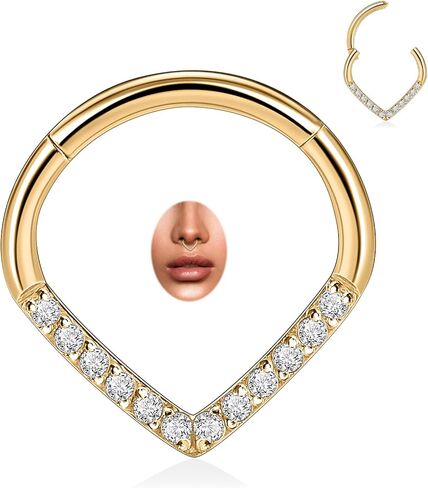 PEAKLINK Teadrdrop Septum Piercing Jewelry 16G Septum Nose Hoop Ring Opal CZ Daith Earring Surgical Steel Tragus Rook Helix Cartilage Conch Hoop Earring 8mm 10mm in Kuwait
