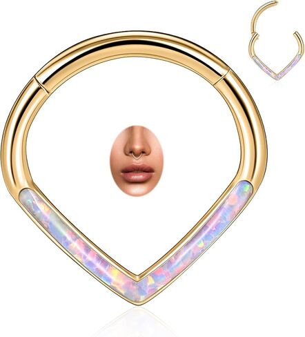 PEAKLINK Teadrdrop Septum Piercing Jewelry 16G Septum Nose Hoop Ring Opal CZ Daith Earring Surgical Steel Tragus Rook Helix Cartilage Conch Hoop Earring 8mm 10mm in Kuwait