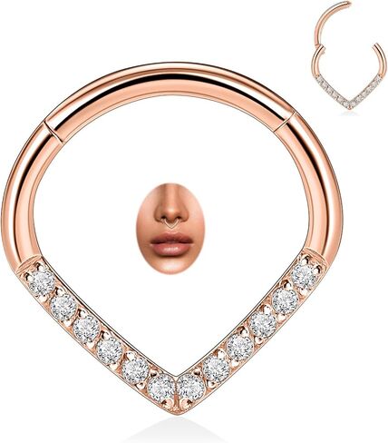 PEAKLINK Teadrdrop Septum Piercing Jewelry 16G Septum Nose Hoop Ring Opal CZ Daith Earring Surgical Steel Tragus Rook Helix Cartilage Conch Hoop Earring 8mm 10mm in Kuwait