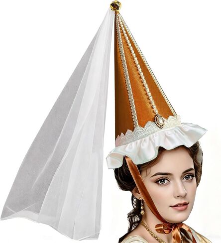 Womens Medieval Hennin Hat with Veil,Cone Pointy Hat for Halloween Christmas Renaissance Costume Party in Saudi Arabia
