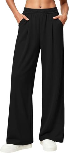 LOMON Womens Wide Leg Pants Travel Casual Lounge High Waist Flowy Palazzo Pants with Pocket Loose Spring Summer Clothing in Kuwait
