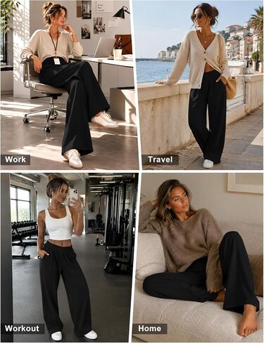 LOMON Womens Wide Leg Pants Travel Casual Lounge High Waist Flowy Palazzo Pants with Pocket Loose Spring Summer Clothing in Kuwait