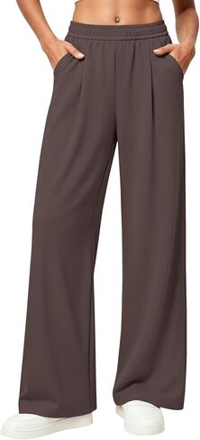 LOMON Womens Wide Leg Pants Travel Casual Lounge High Waist Flowy Palazzo Pants with Pocket Loose Spring Summer Clothing in Kuwait