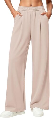 LOMON Womens Wide Leg Pants Travel Casual Lounge High Waist Flowy Palazzo Pants with Pocket Loose Spring Summer Clothing in Kuwait