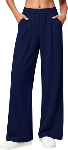 LOMON Womens Wide Leg Pants Travel Casual Lounge High Waist Flowy Palazzo Pants with Pocket Loose Spring Summer Clothing in Kuwait