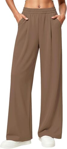 LOMON Womens Wide Leg Pants Travel Casual Lounge High Waist Flowy Palazzo Pants with Pocket Loose Spring Summer Clothing in Kuwait