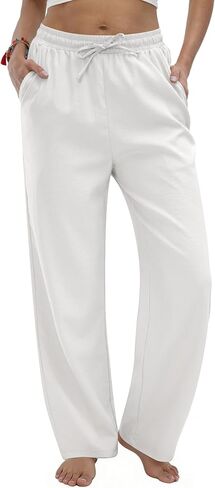 TOPYOGAS Women's Linen Casual Pants High Waist Drawstring Lounge Pant Summer Boho Straight Trousers with Pockets in Saudi Arabia