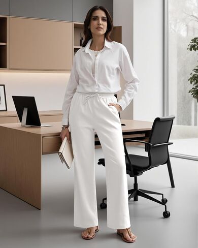 TOPYOGAS Women's Linen Casual Pants High Waist Drawstring Lounge Pant Summer Boho Straight Trousers with Pockets in Saudi Arabia