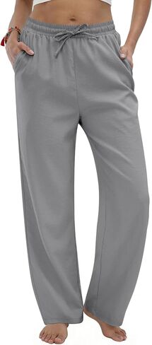 TOPYOGAS Women's Linen Casual Pants High Waist Drawstring Lounge Pant Summer Boho Straight Trousers with Pockets in Saudi Arabia